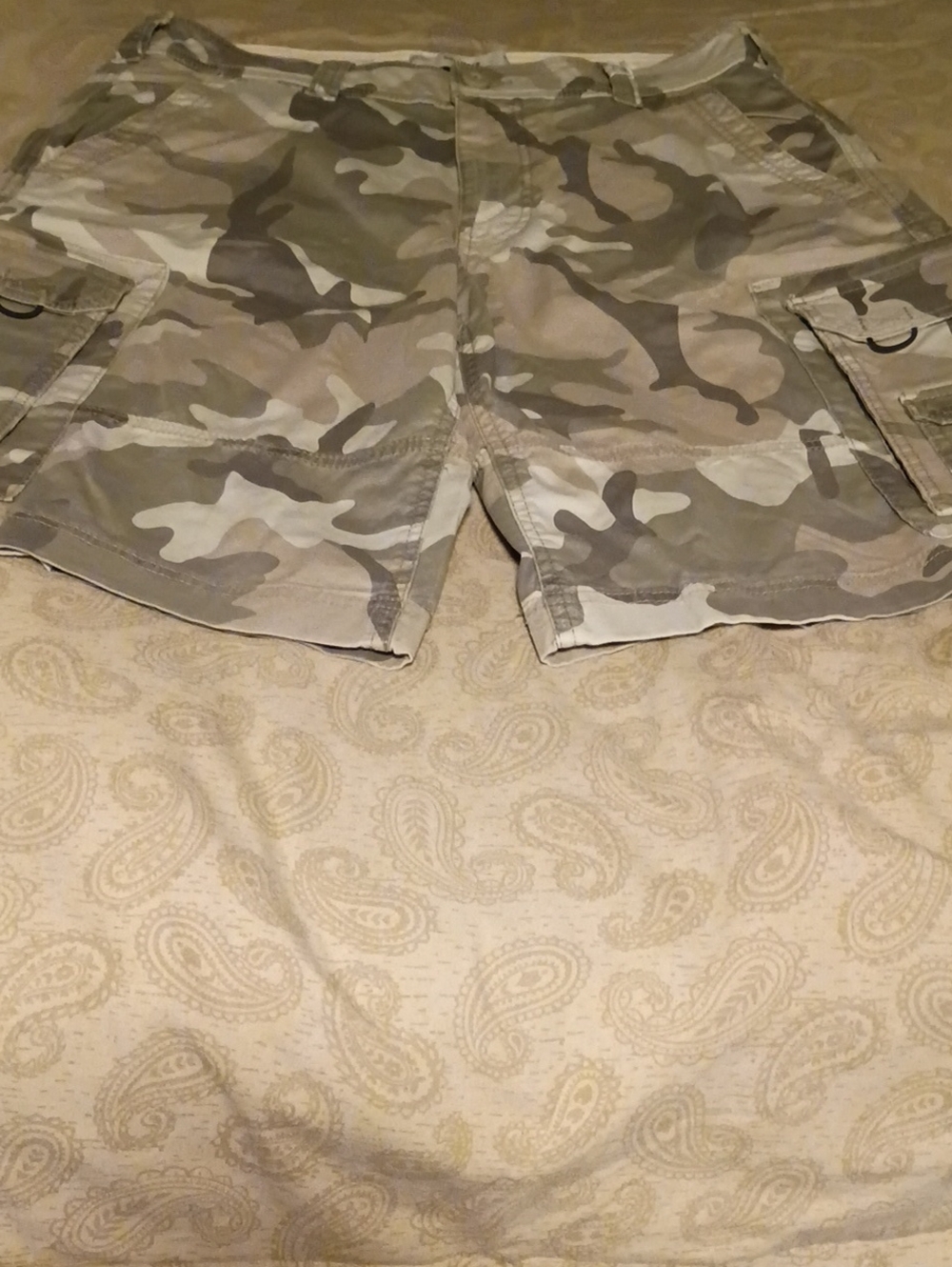 Hollister Men's Beige & Olive Camouflage Cargo Shorts